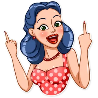 🖕 4f55f863 女人, 卡通, 冒犯, 中指, 手势, 海报女郎, 插图, 贴纸 telegram sticker