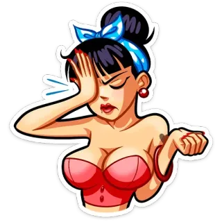 🤦‍♀ 465c0ea7 女人, 卡通, 捂脸, 烦恼, 女孩, 贴纸, 黑发 telegram sticker