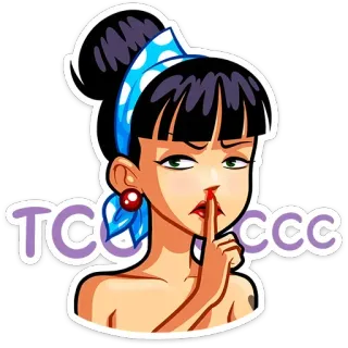 🤫 4ac03669 TCCCCCCCC 女人, 卡通, 手指, 安静, 头发, 丝带, 耳环, 肖像 telegram sticker
