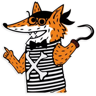 ☝ 148385f8 fox, pirate, cartoon, animal, character, skull and crossbones, hook whatsapp sticker