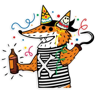 🎉 924c6f8c fox, party, alcohol, cartoon, bones, party hat, celebration whatsapp sticker