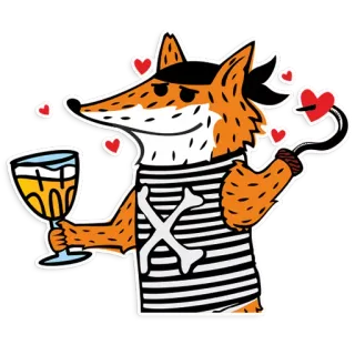 😍 9f846f16 fox, pirate, heart, beer, cartoon, drinking, animal whatsapp sticker