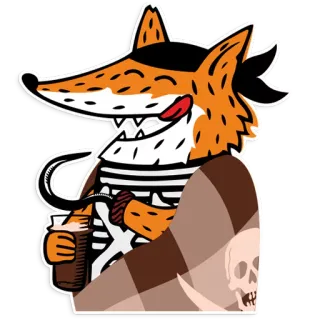 😋 b1216818 fox, pirate, skull, cartoon, bandana, animal, drink whatsapp sticker