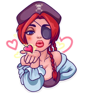 😘 1767b7fc pirate, woman, cartoon, heart, girl, one-eyed, sticker, blowing a kiss telegram sticker