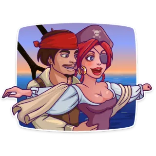 🛥 3f4d741a pirate, couple, cartoon, ship, sea, romance telegram sticker