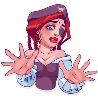 🙅 a442977b pirate, woman, cartoon, eye patch, red hair, pirate costume telegram sticker