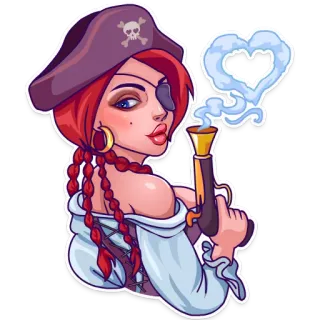 ❤ c16c4ba6 pirate, cartoon, woman, gun, skull, heart, love telegram sticker