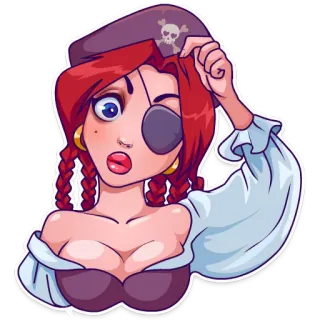 😯 d8da1671 pirate, woman, cartoon, eye patch, red hair, buccaneer telegram sticker