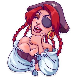 😂 de6c5e47 pirate, cartoon, woman, eye patch, hat, jewelry, red hair, sexy telegram sticker