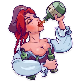 🎉 f5981b6b RUM pirate, rum, alcohol, drinking, woman, cartoon telegram sticker