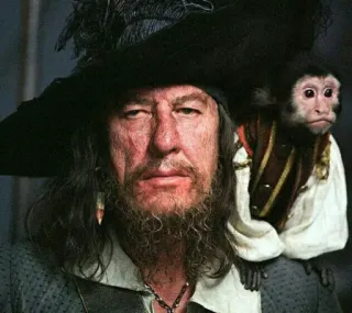 😑 75249774 Captain Barbossa Pirates of the Caribbean pirate, captain, monkey, Barbossa, movie telegram sticker