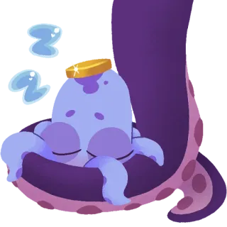 😴 2939451e octopus, sleeping, cute, animal, cartoon, crown, tentacle, sleepy telegram sticker