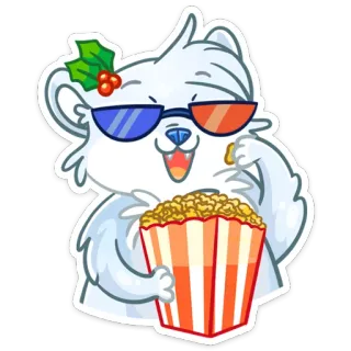 🍿 a18f1482 niedźwiedź, popcorn, film, okulary 3D, naklejka, kreskówka whatsapp sticker