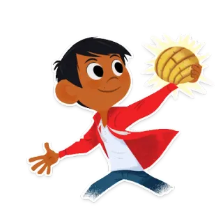 😋 6c7ed2e0 garçon, pain sucré, dessin animé, personnage, enfant, souriant, veste rouge telegram sticker