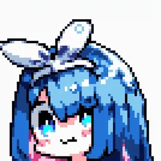 😋 0191e464 픽셀 아트, 애니메이션, 캐릭터, 귀여운, 여자, 파란 머리 telegram sticker