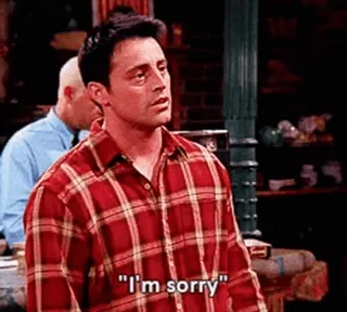 ☹️ 15449cbc Joey Friends I'm sorry sorry, excuus, vriend, sitcom, tv serie, joey tribbiani, grappig telegram sticker
