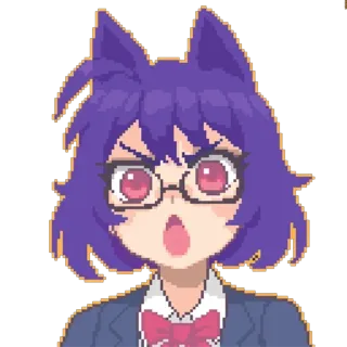 😢 570e8719 Anime, Pixel art, Ragazza gatto, Arrabbiato/a, Uniforme scolastica, Occhiali, Scioccato/a whatsapp sticker