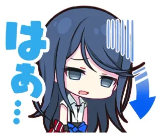 😰 cb8aa507 はぁ... 动漫, 女孩, 悲伤, 失望, 蓝发, Q版, 表情符号, 贴纸 telegram sticker