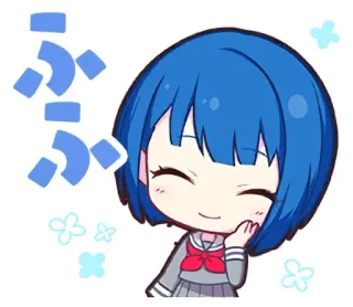 🙂 7fff7f9c ぷぷ Anime, Chibi, Cabelo azul, Uniforme escolar, Bonito, Sorrindo telegram sticker