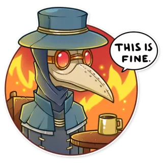 🔥 576f6423 THIS IS FINE. Чумной доктор, Мем, Всё нормально, Доктор, Огонь, Мультфильм telegram sticker