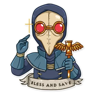 😇 74f8147f BLESS AND SAVE Чумной доктор, Средневековье, Маска, Религиозный, Крест, Благословить, Спасти telegram sticker