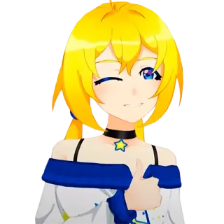 👍 d626143e อนิเมะ, ยกนิ้วโป้ง, ผมสีเหลือง, ขยิบตา, การ์ตูน, ตัวละคร telegram sticker