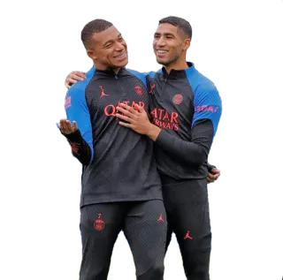 🦜 6699566e Kylian Mbappé football, football, athlètes, amis, équipe, PSG, athlètes, amitié, Mbappé, Achraf Hakimi whatsapp sticker
