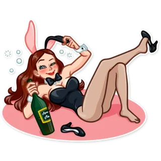 🥴 9edef01f Happy New Year 토끼, 여자, 파티, 술, 축하, 새해 whatsapp sticker