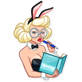 🤔 fe271019 Book 토끼, 여자아이, 책, 안경, 독서 whatsapp sticker