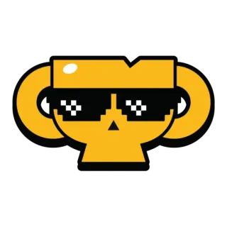 😎 dff70768 crâne, pixelisé, lunettes de soleil, trophée, jaune telegram sticker