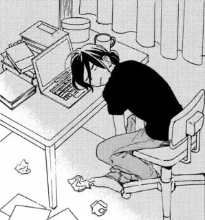 🖤 2ca2de2b person, sleeping, desk, laptop, paper whatsapp sticker