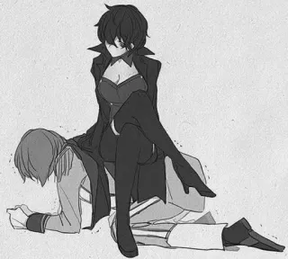 🖤 72d6c992 anime, female, male, sitting, gown whatsapp sticker
