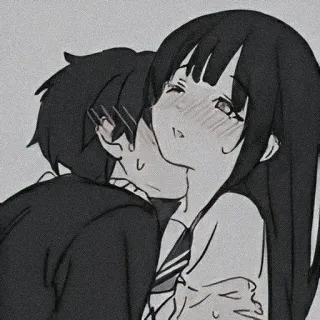 🖤 9090dfe0 anime, couple, hug, love, romance whatsapp sticker