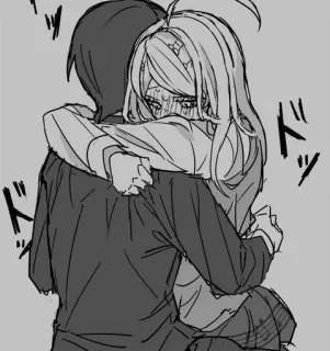 🖤 ad1d4069 anime, hug, crying, sad, couple, manga whatsapp sticker
