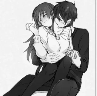 🖤 cf223d92 anime, couple, romance, affection, hugging whatsapp sticker