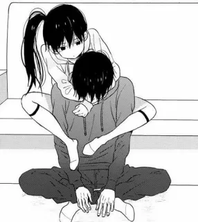 🖤 d3f873d9 anime, manga, couple, hug, sitting, couch, black and white whatsapp sticker