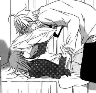 🖤 d6ff20f0 anime, manga, romance, bedroom, couple, pillow whatsapp sticker