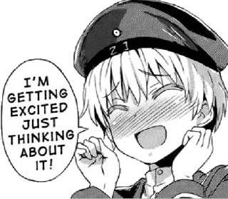😝 30fbb4a9 I'M GETTING EXCITED JUST THINKING ABOUT IT! hào hứng, anime, manga, con trai, đang suy nghĩ telegram sticker