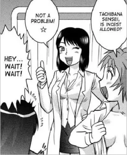 👍 376a6122 HEY... WAIT! WAIT! NOT A PROBLEM! TACHIBANA SENSEI, IS INCEST ALLOWED? Anime, Manga, Câu hỏi, Đồng ý, Người lớn telegram sticker