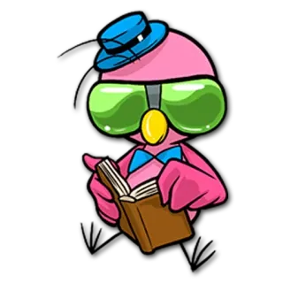 📖 76a1e835 cartone animato, personaggio, libro, lettura, rosa, cappello, occhiali telegram sticker