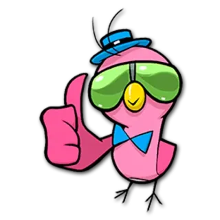 👍 970c0d0a cartone animato, personaggio, rosa, pollice in su, cappello, papillon telegram sticker