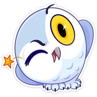 😉 6ee3f3fc coruja, pássaro, desenho animado, animal, fofo, piscando, estrela telegram sticker