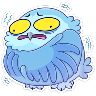 🥶 84232b2c coruja, frio, tremendo, desenho animado, adesivo, ave, olhos amarelos, azul telegram sticker