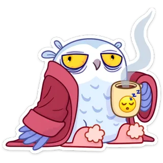 ☕️ 992a9fe8 coruja, sonolento, café, manhã, desenho animado, cansado, roupão telegram sticker