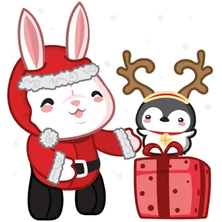 🎅 2d33f9d7 christmas, winter, holiday, rabbit, penguin, gift, cartoon whatsapp sticker
