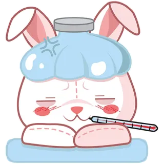 😖 6c8e9646 cartoon, bunny, sick, illness, thermometer, ice pack whatsapp sticker