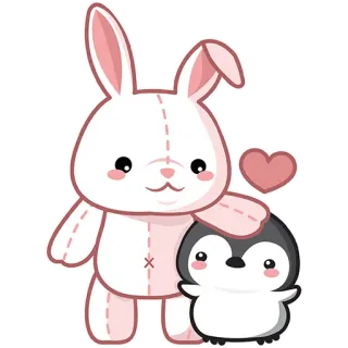 💑 868f4932 bunny, rabbit, penguin, cute, heart, stuffed animals, kawaii whatsapp sticker