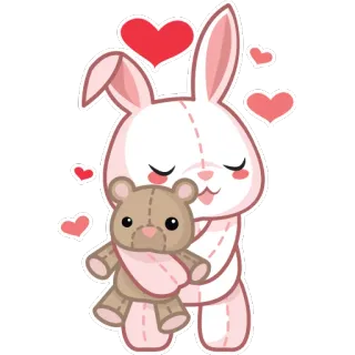 💑 ccf3fb16 rabbit, teddy bear, hearts, cute, kawaii, love, cartoon whatsapp sticker