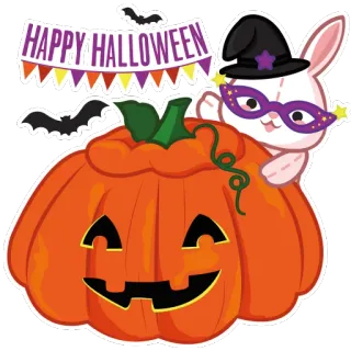 🎃 d9b73d08 HAPPY HALLOWEEN halloween, pumpkin, rabbit, witch, bat, sticker, holiday whatsapp sticker