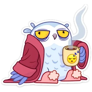☕️ 2ef146e6 eule, verschlafen, kaffee, cartoon, süß, morgen, gemütlich telegram sticker